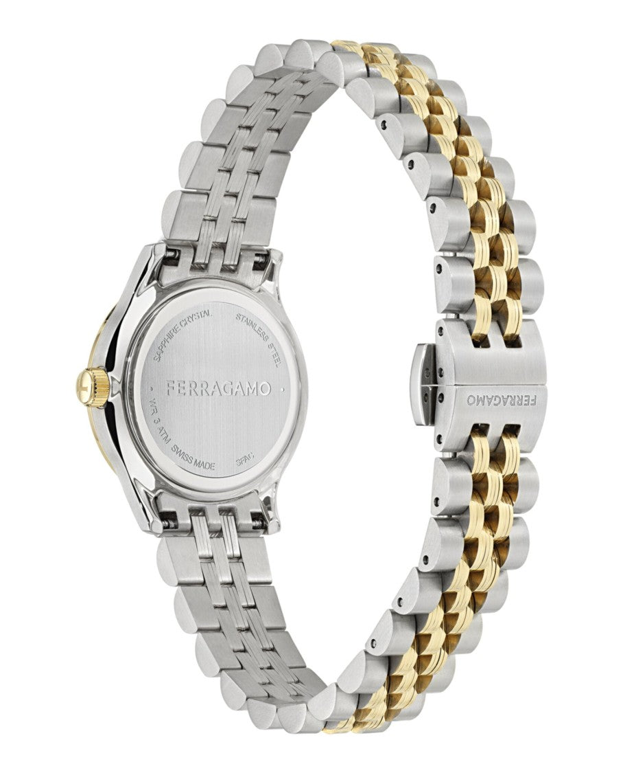 Ferragamo Swiss-Made Two-Tone Bracelet Watch With Green Sunray Dial