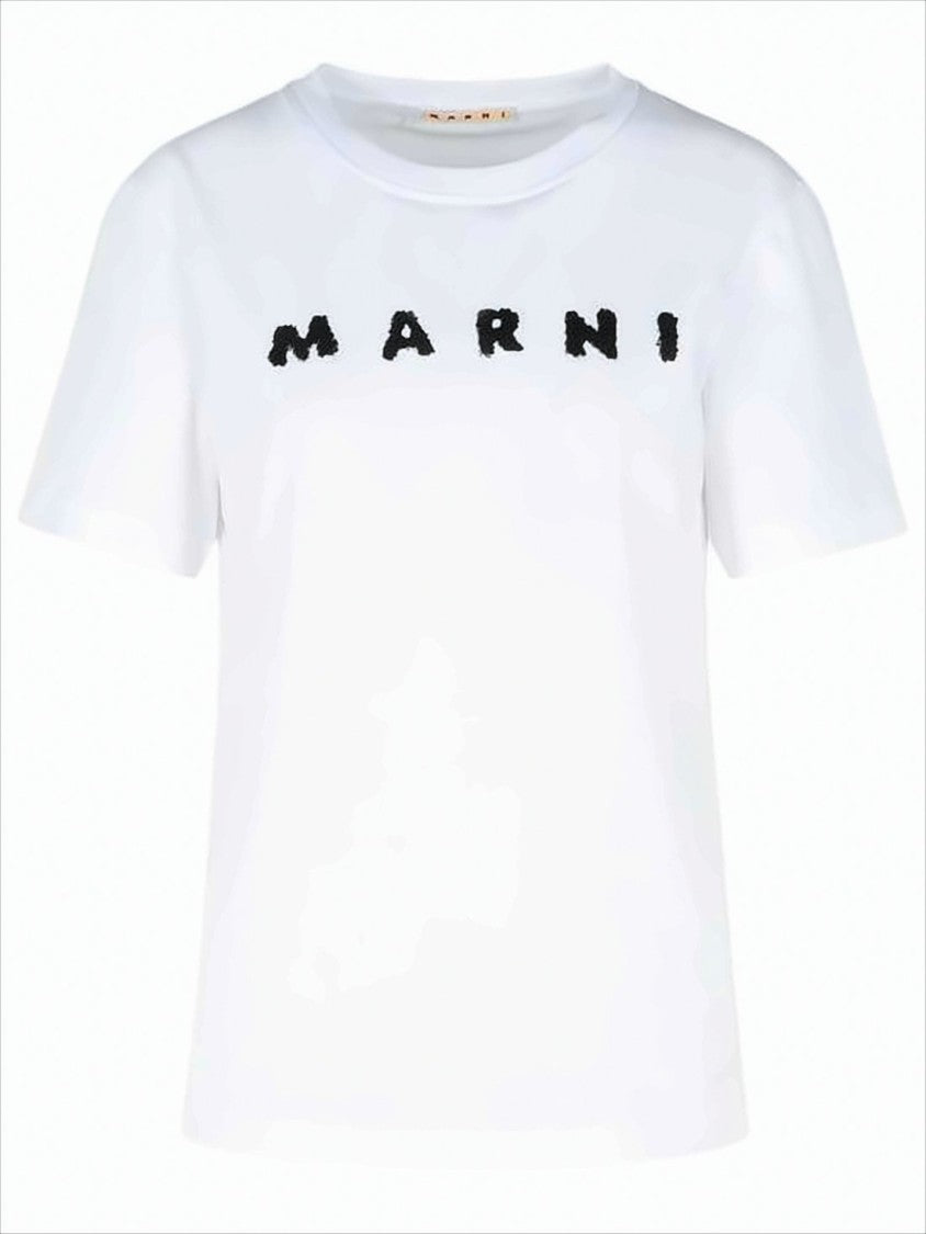 Marni Textured Black Lettering White Cotton T-Shirt