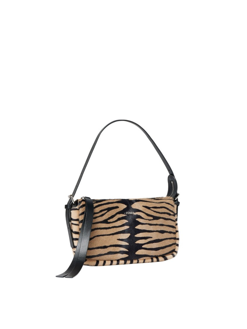 Fendi Zip Top Small Tiger Print Calf Hair Shoulder Bag