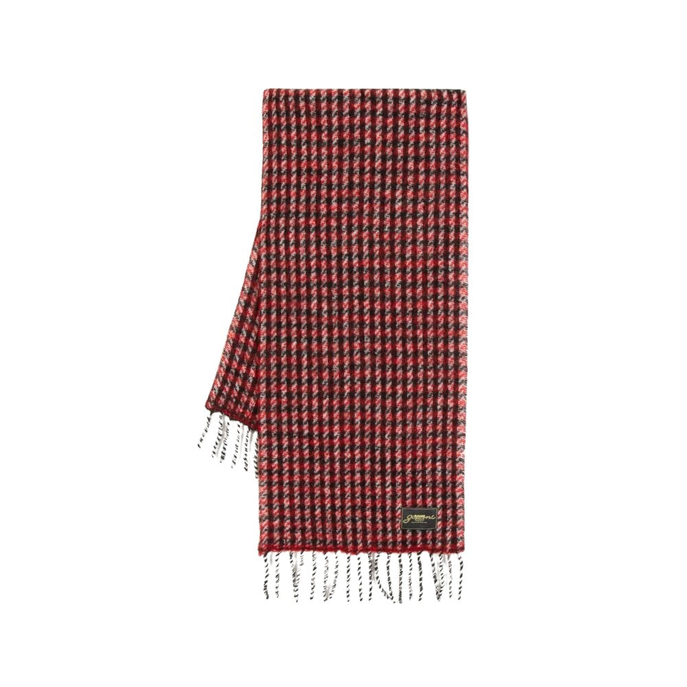 Ganni Fringed Synthetic Scarf In Houndstooth Pattern