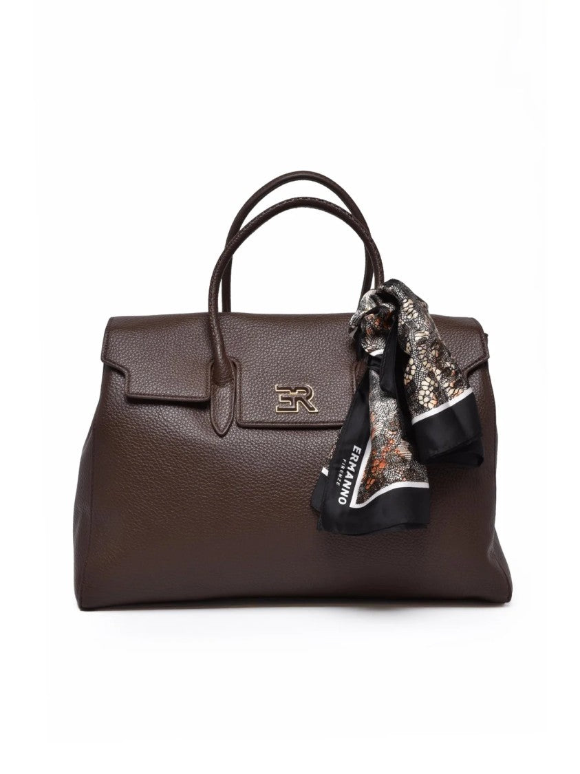 Ermanno Firenze Violet Handbag With Dual Top Handles And Decorative Scarf