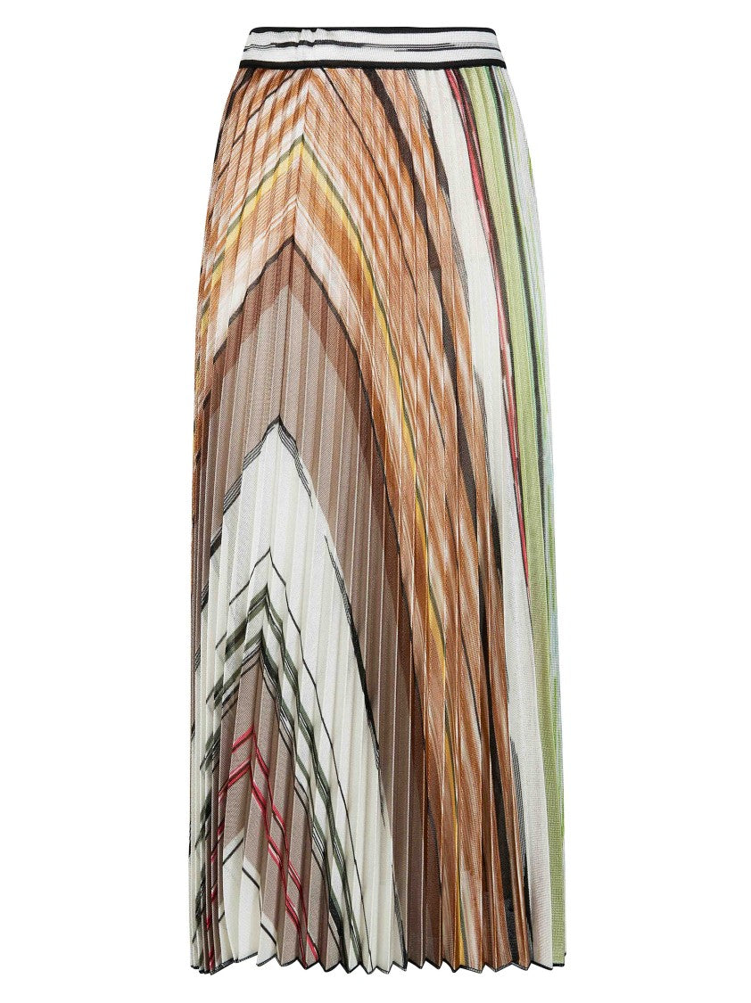 Missoni Missoni Pleated Earthy Striped Midi Skirt