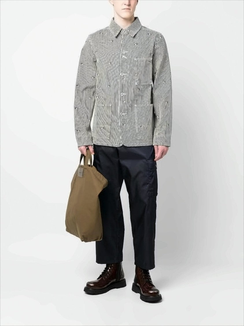 Kenzo Vertical Striped Cotton Jacket With Floral Embroidery