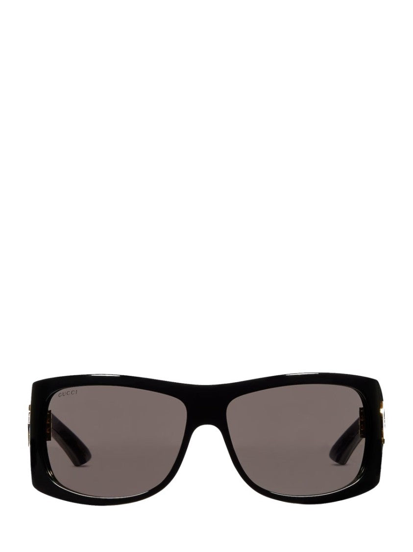 Gucci Gold Double-G Rectangular Acetate Sunglasses