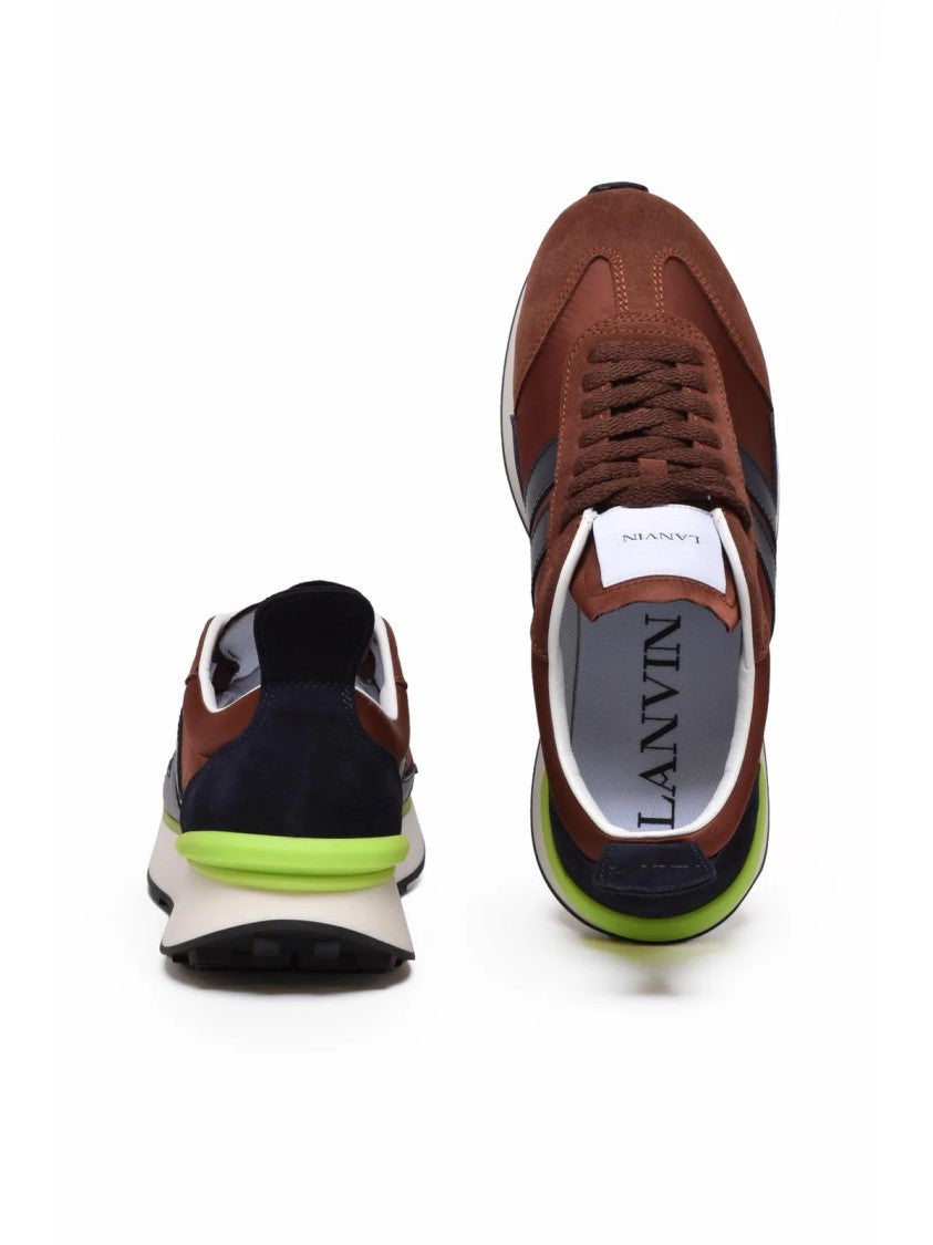Lanvin Brown/Blue Bump Nylon Leather-Blend Low-Top Sneakers