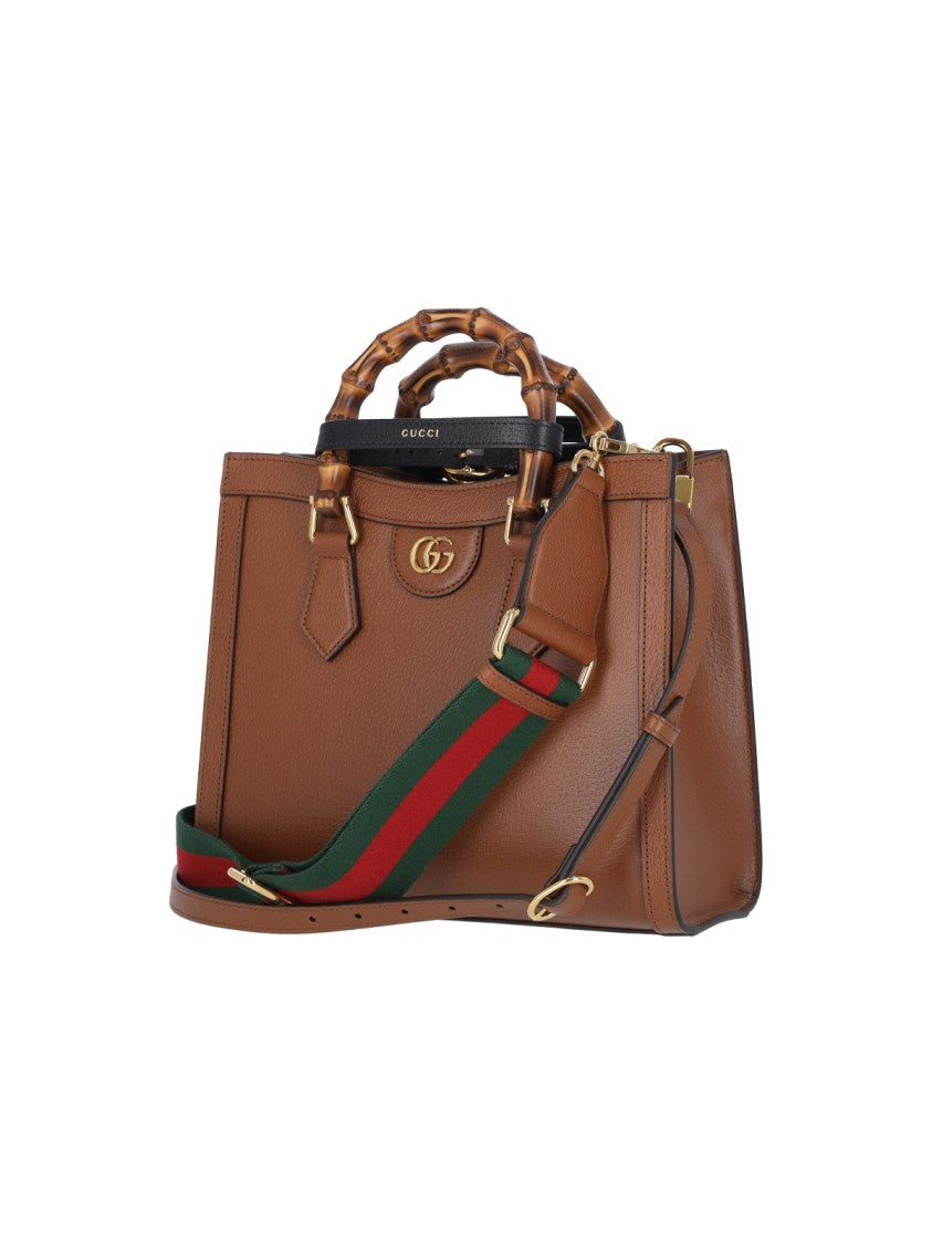 Gucci Textured Brown Leather Tote With Bamboo Handles And Adjustable Straps