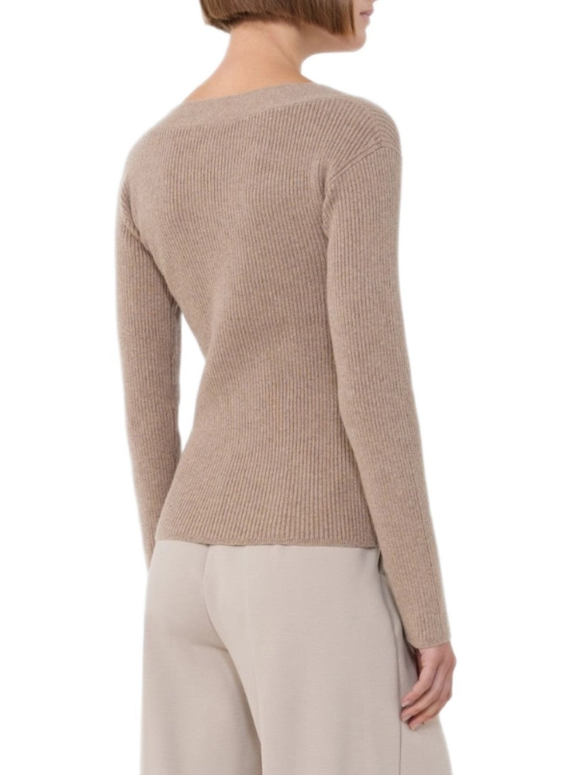 Max Mara Ribbed Knit Cardigan With Deep V-Neckline