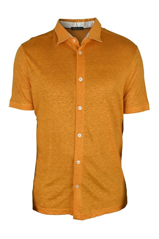 Loro Piana Short-Sleeved Button-Down Shirt In Orange Linen