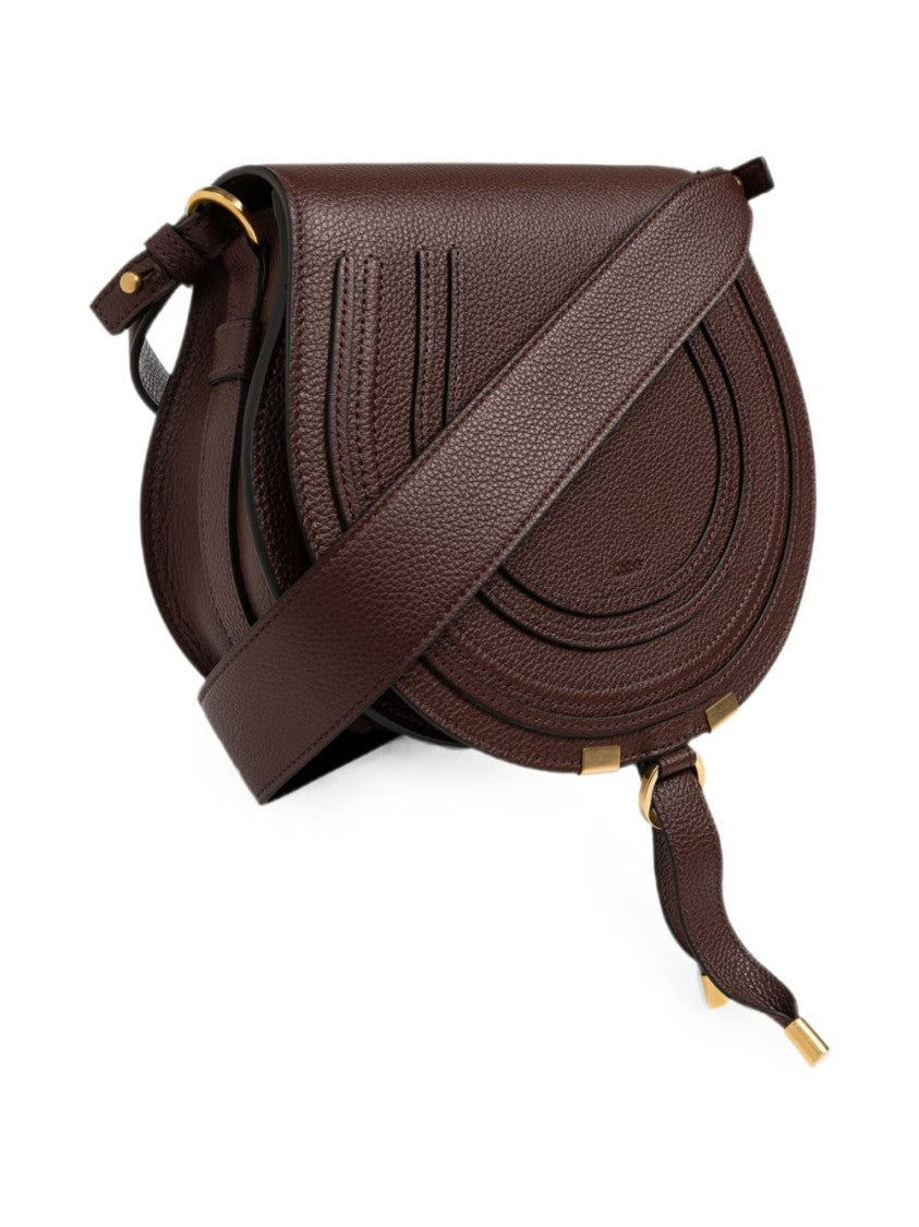Chloé Dark Brown Structured Saddle Pebbled Leather Bag