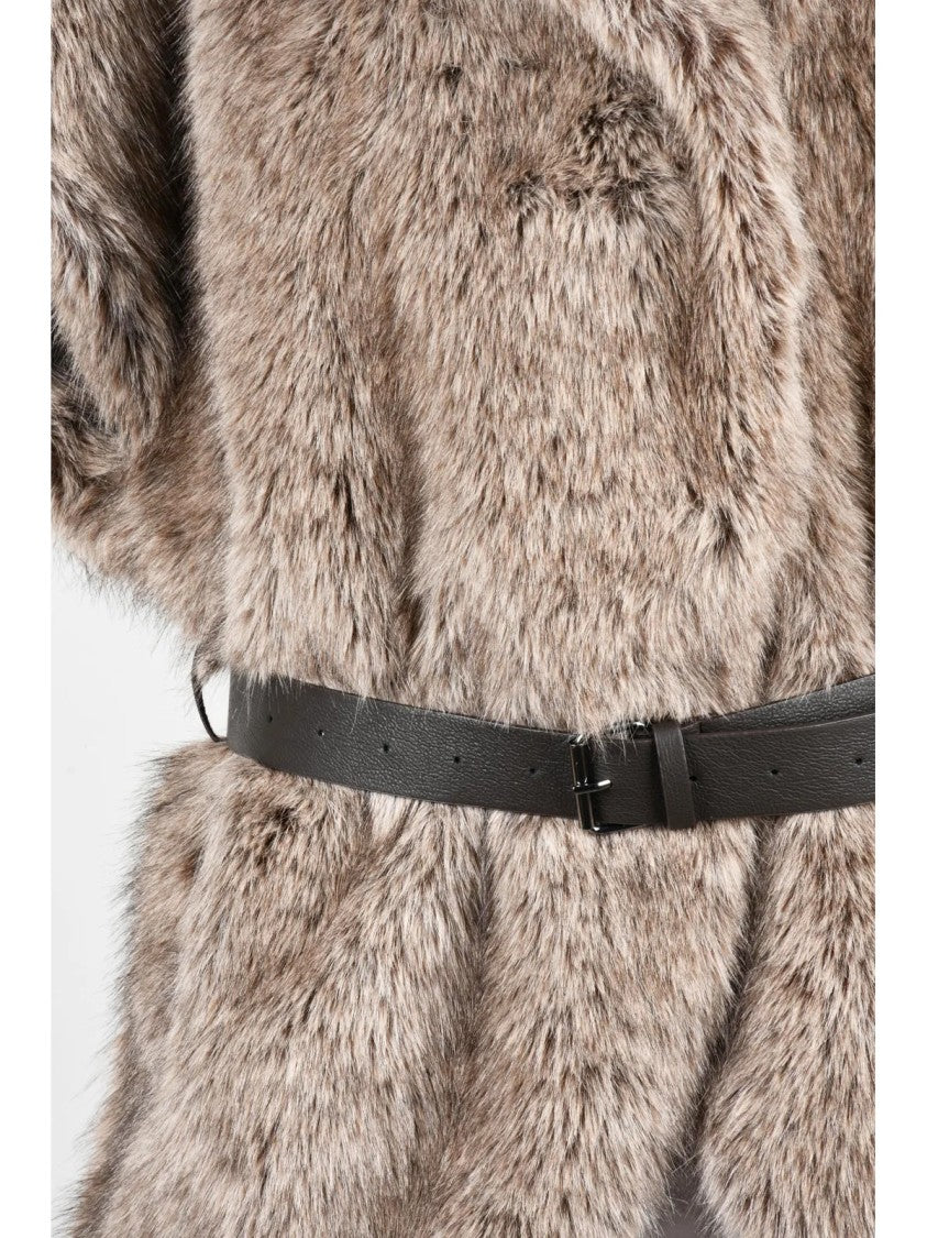 P.A.R.O.S.H. Sleeveless Faux Fur Vest With Belted Waist And Lined Interior