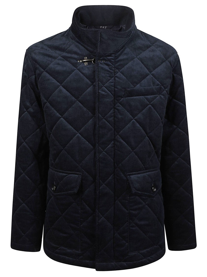 Fay Diamond-Patterned High-Collar Quilted Cotton Coat
