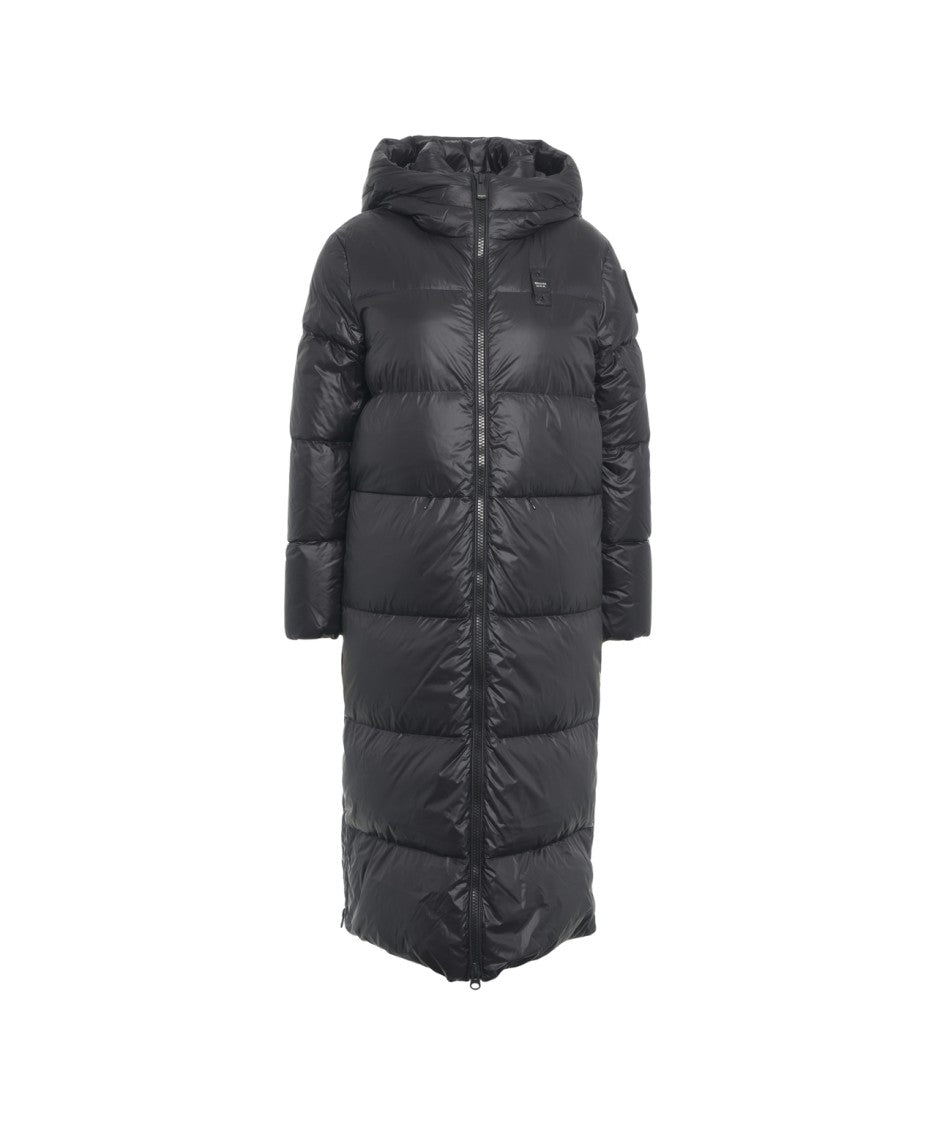 Blauer Long Down Jacket With Integrated Hood And Double-Slider Zipper