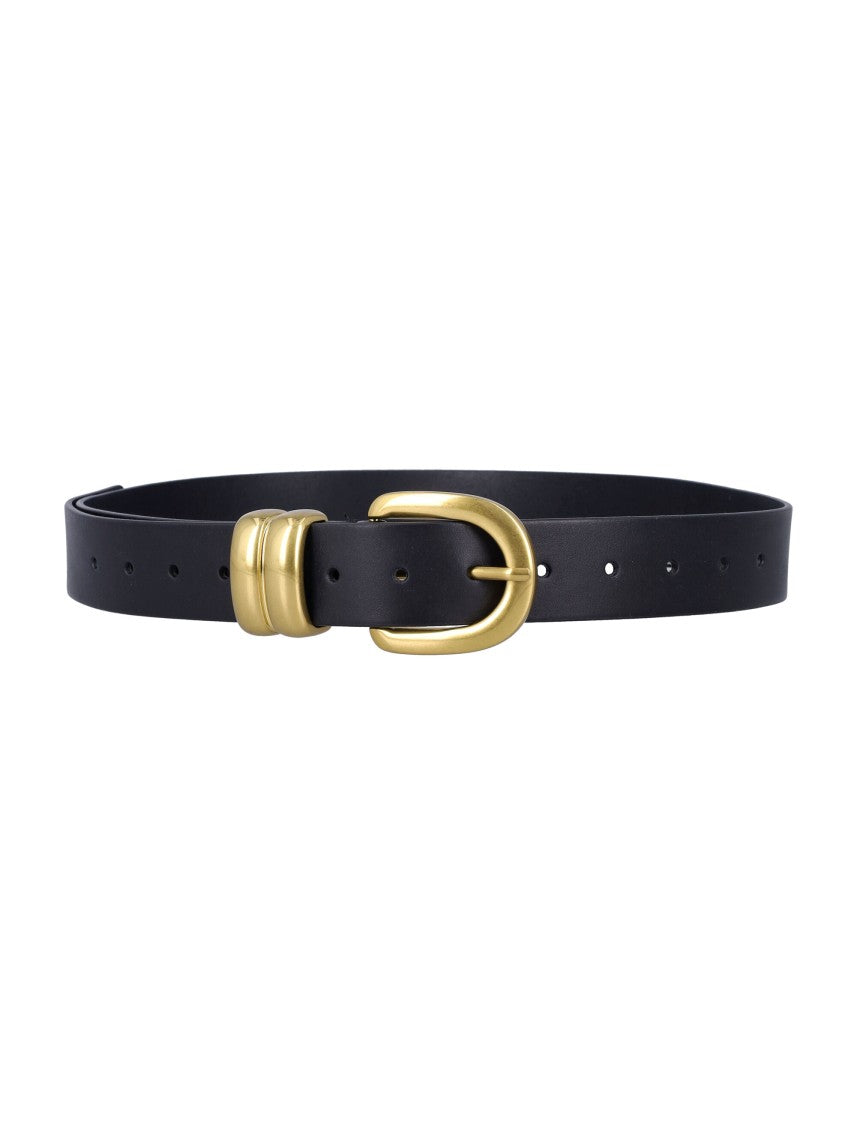 By Malene Birger Zoira Gold Curved Gold-Tone Buckle Leather Belt