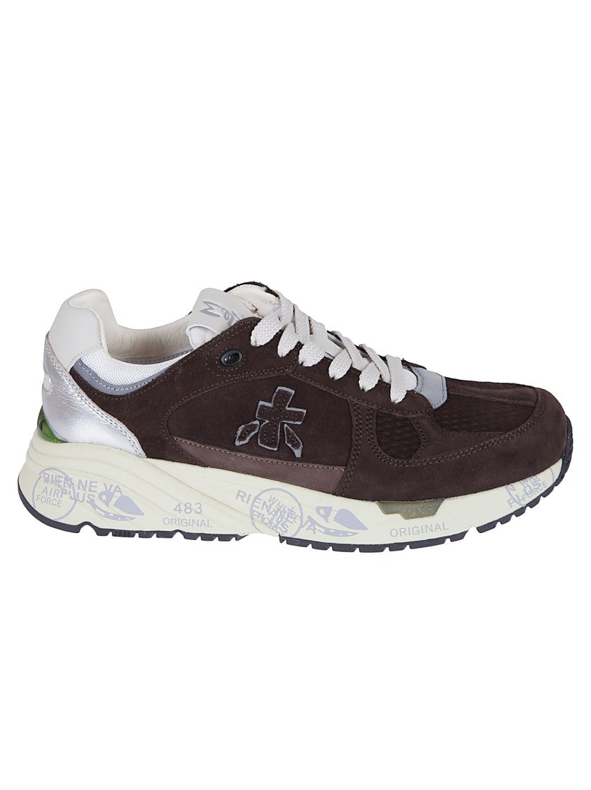 Premiata Brown Suede Sneakers With Ivory And Silver Accents