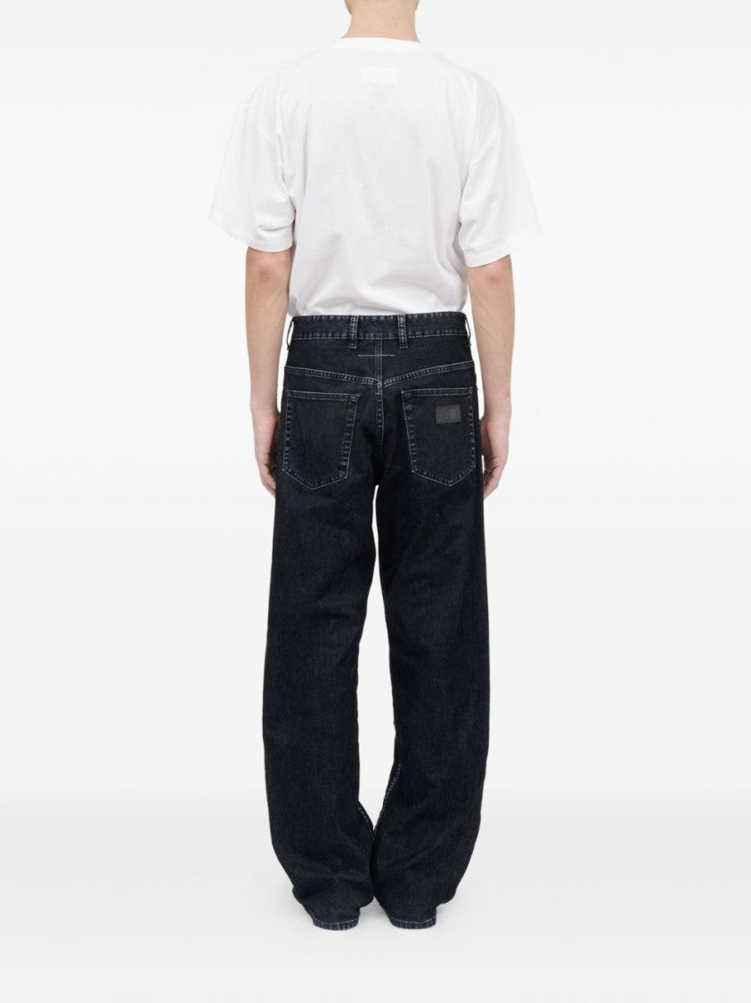 Mm6 By Maison Margiela Wide Leg Black Denim Jeans With Classic Five-Pocket Design