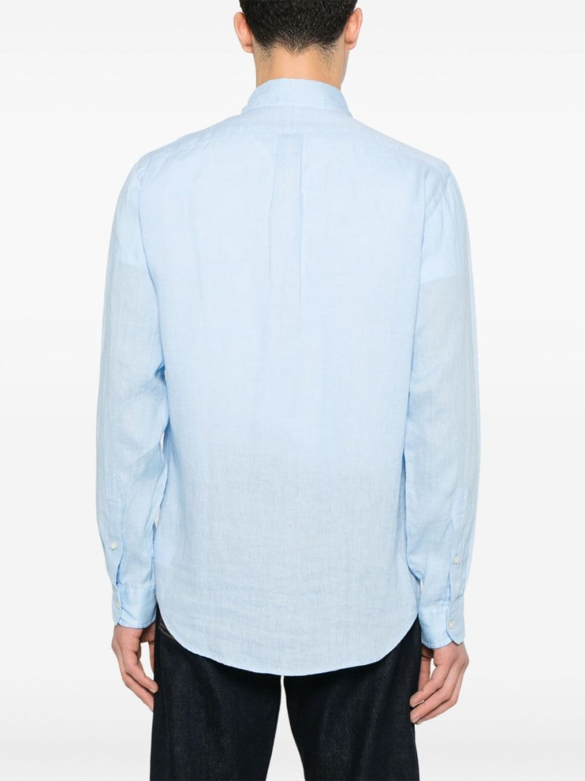 Polo Ralph Lauren Clear Blue Linen Shirt With Classic Button-Down Collar
