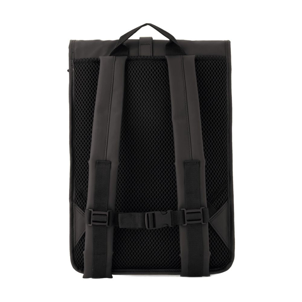 Rains Minimalist Black Rolltop Rucksack With Adjustable Straps