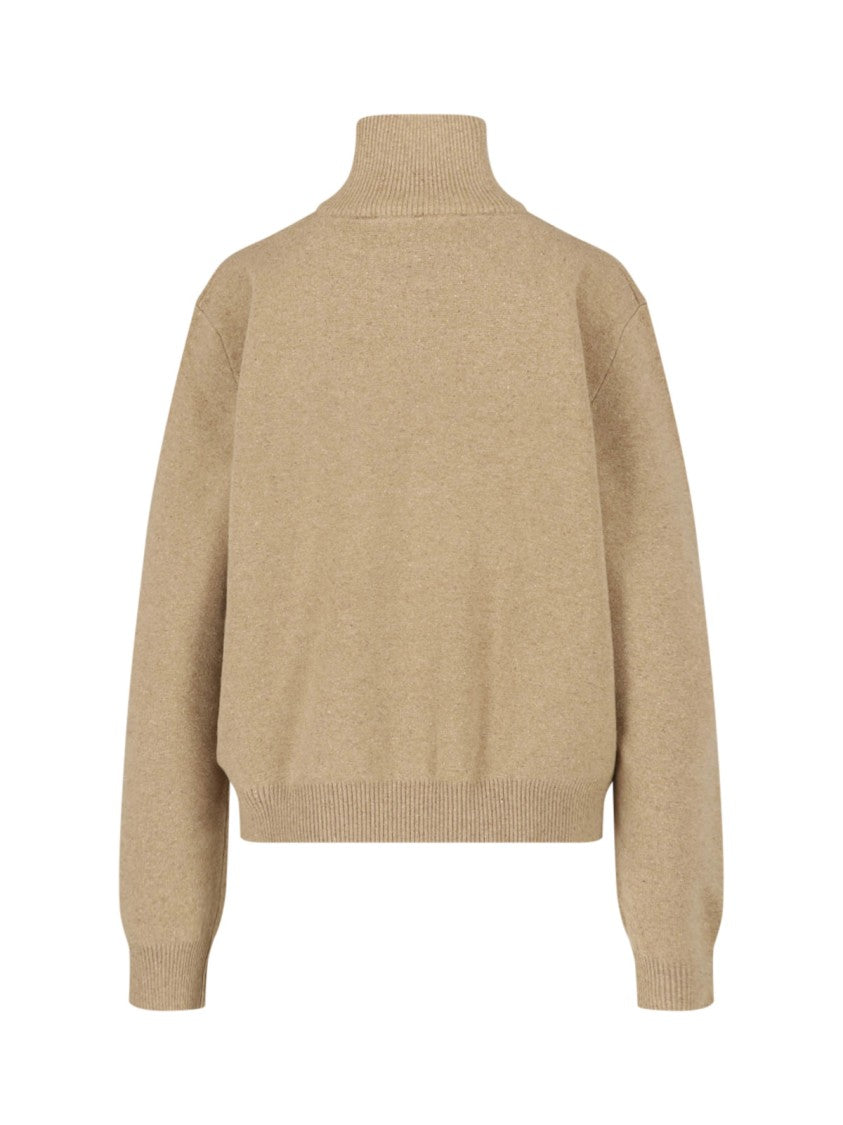 Róhe Beige Half-Zip High Collar Wool Sweater