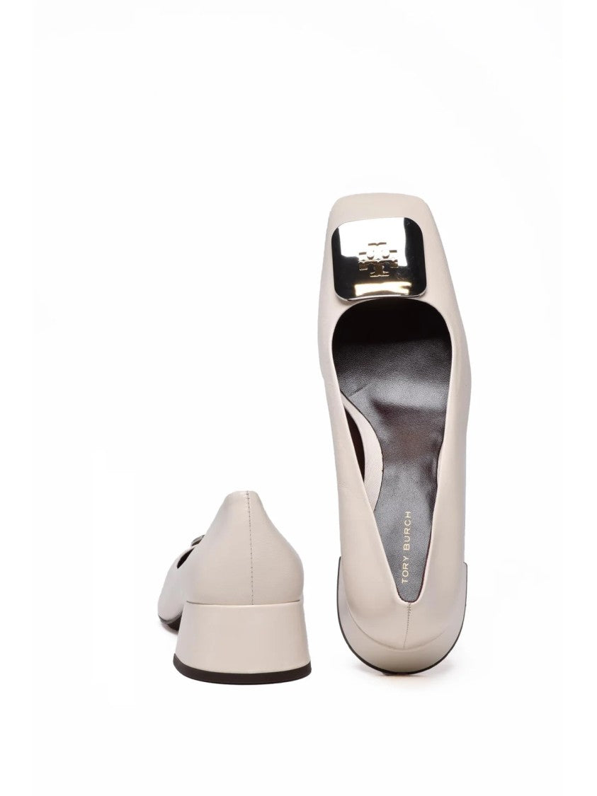 Tory Burch Cream Leather Block-Heel Pumps