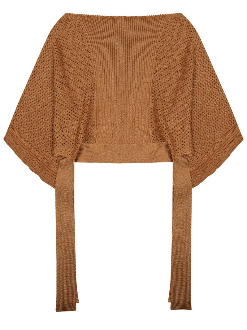 Alberta Ferretti Flowing Cropped Knitted Poncho With Ribbed
