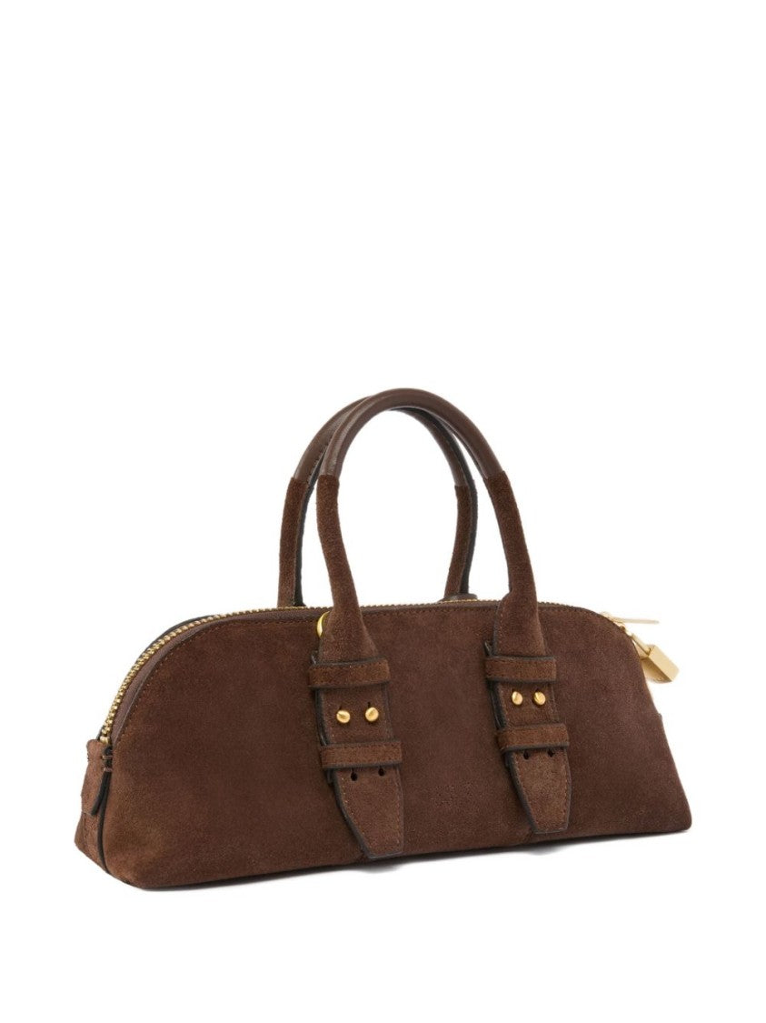 Pinko Brown Elongated Suede Gold Hardware Handbag