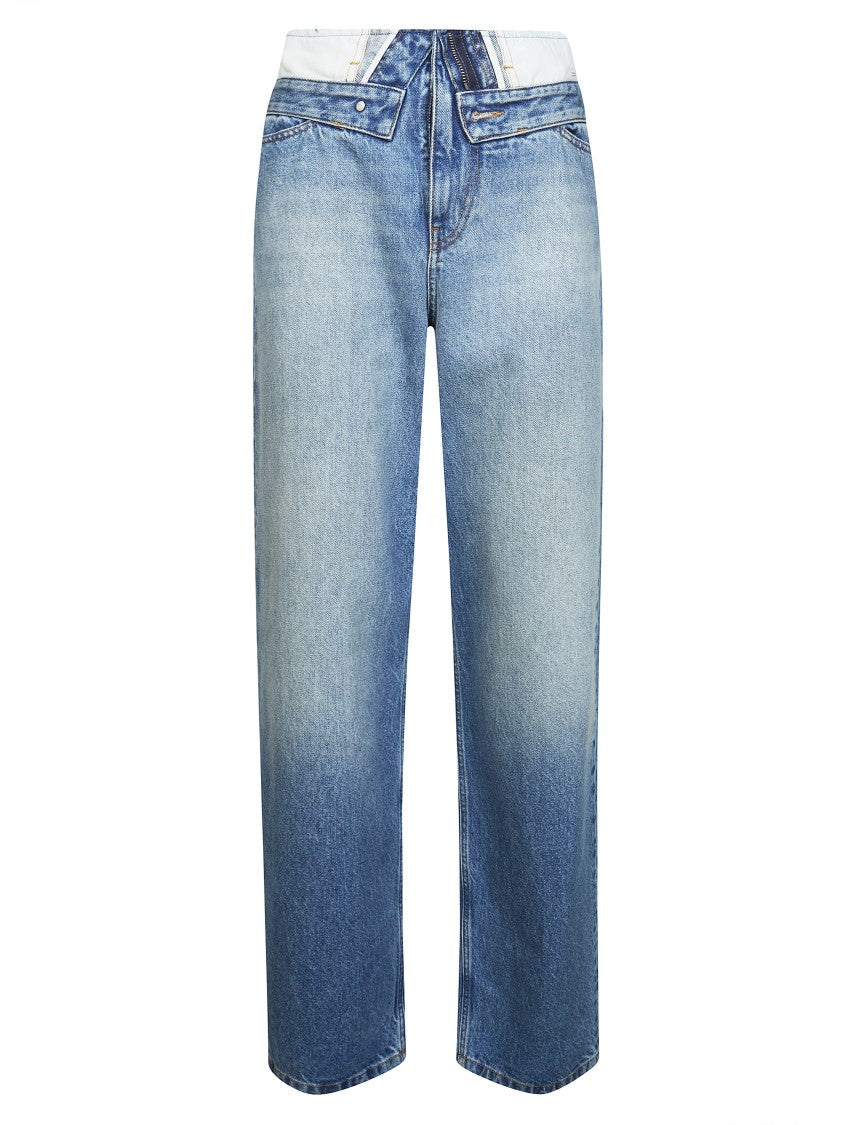 Mm6 By Maison Margiela Gradient Blue Straight Leg Mid Rise Jeans