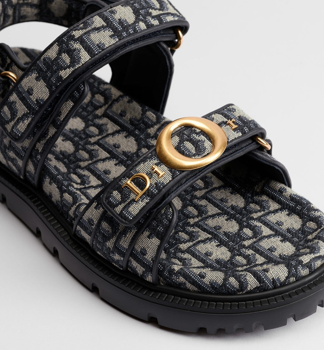 Christian Dior Patterned Fabric Sandal With Adjustable Straps And Gold Hardware