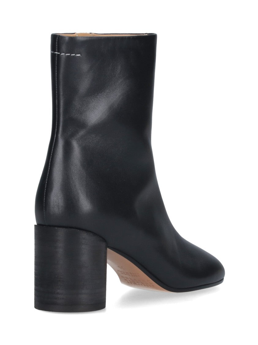 Mm6 By Maison Margiela Square-Toe Black Nappa Leather Ankle Boots With Cylindrical Heel