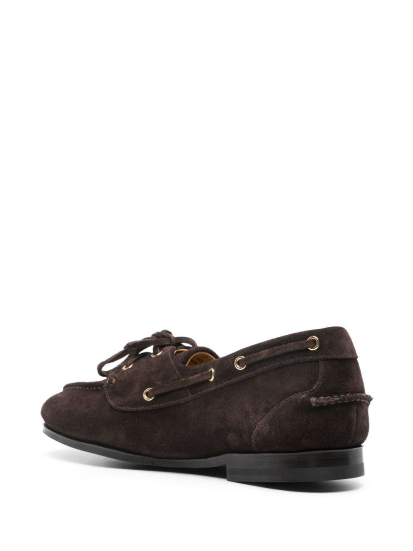 Bally Cedar Brown Leather Moccasins With Panelled Design And Lace-Up Detail