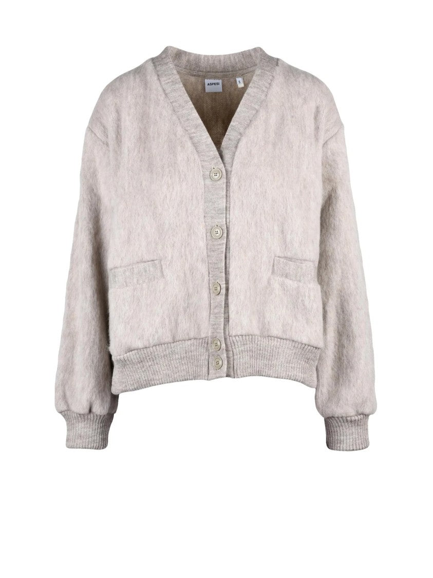 Aspesi Beige V-Neck Cropped Wool Cardigan