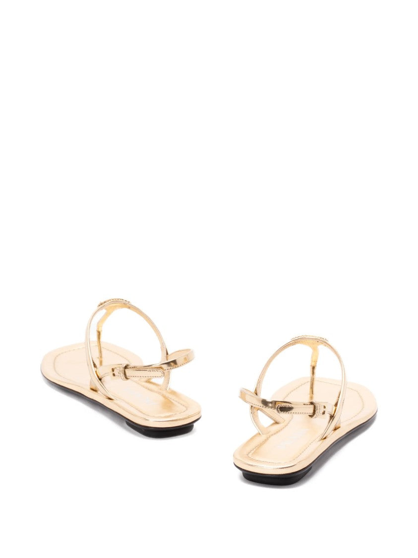 Prada Minimalist Gold Metallic Flat Sandals