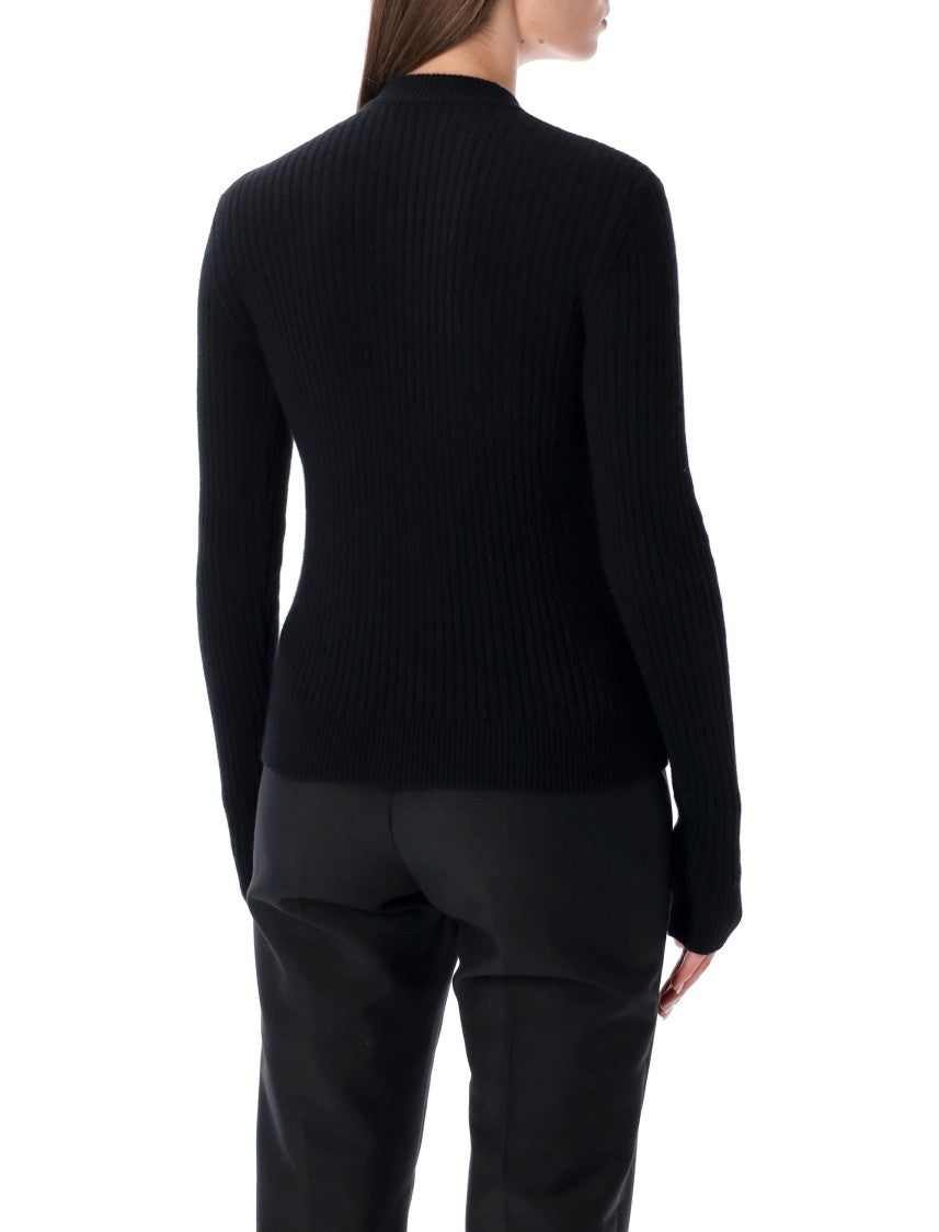 Balmain Black Ribbed Wool Sweater With Gold Buttons