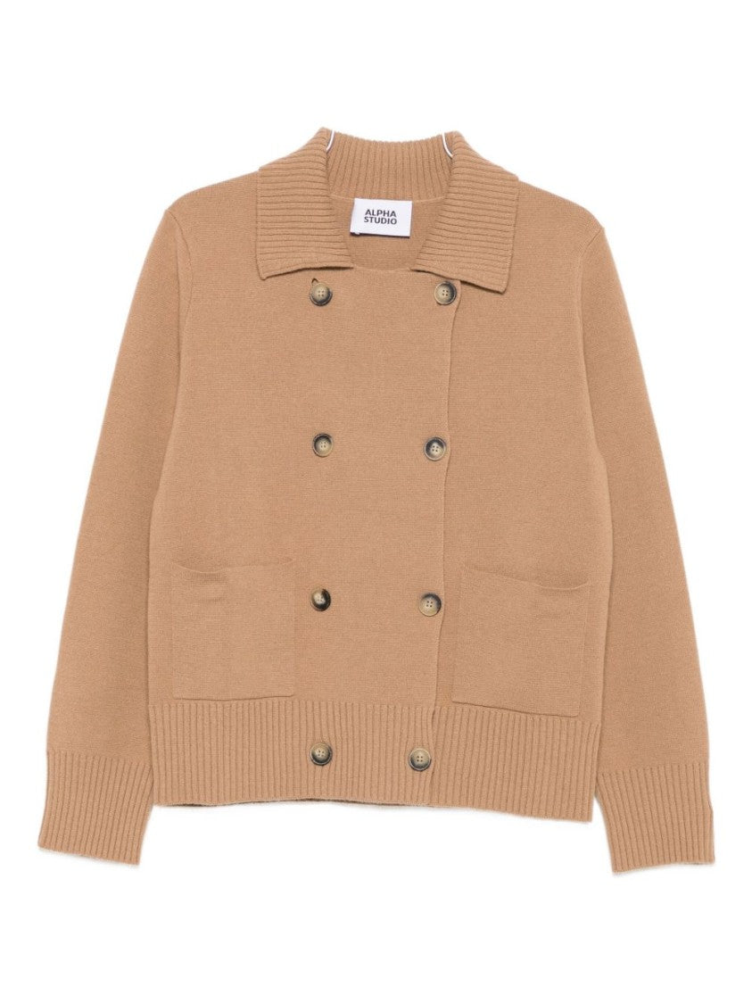 Alpha Studio Camel Jacket With Double-Breasted Fastening
