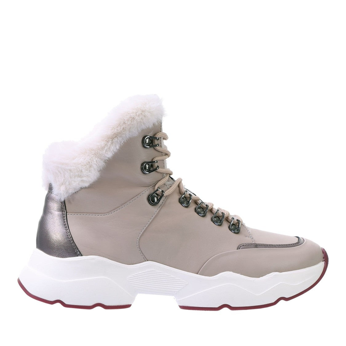 Högl Beige Luis Fur Collar Metallic Accents Leather Ankle Boots