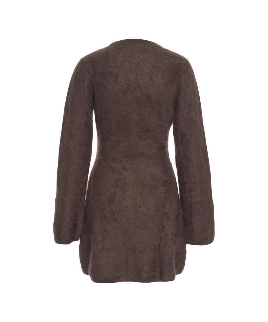 Soft Goat Brushed Cashmere Mini Dress With Round Neckline