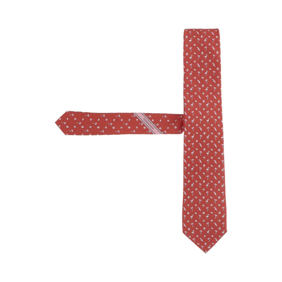 Salvatore Ferragamo Red Flamingo Palm Tree Silk Tie