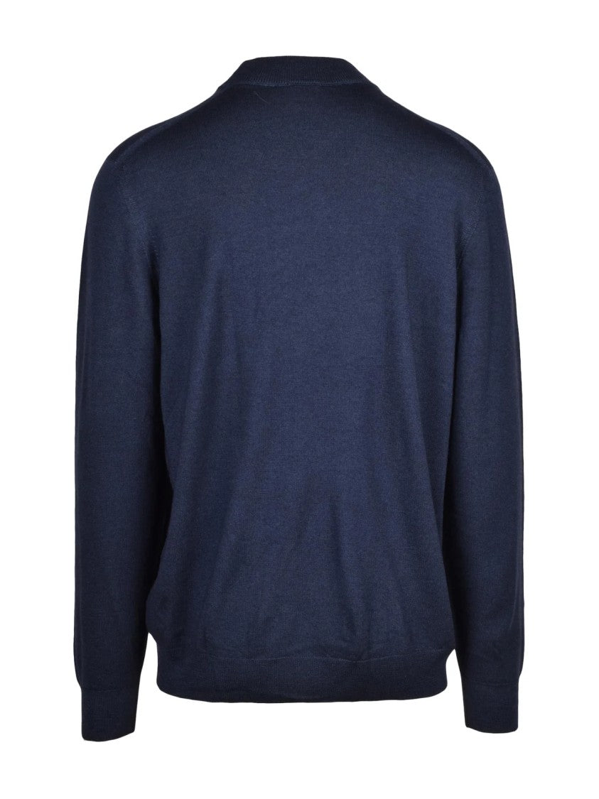 Drumohr Blue Extrafine Merino Wool Stand-Collar Pullover