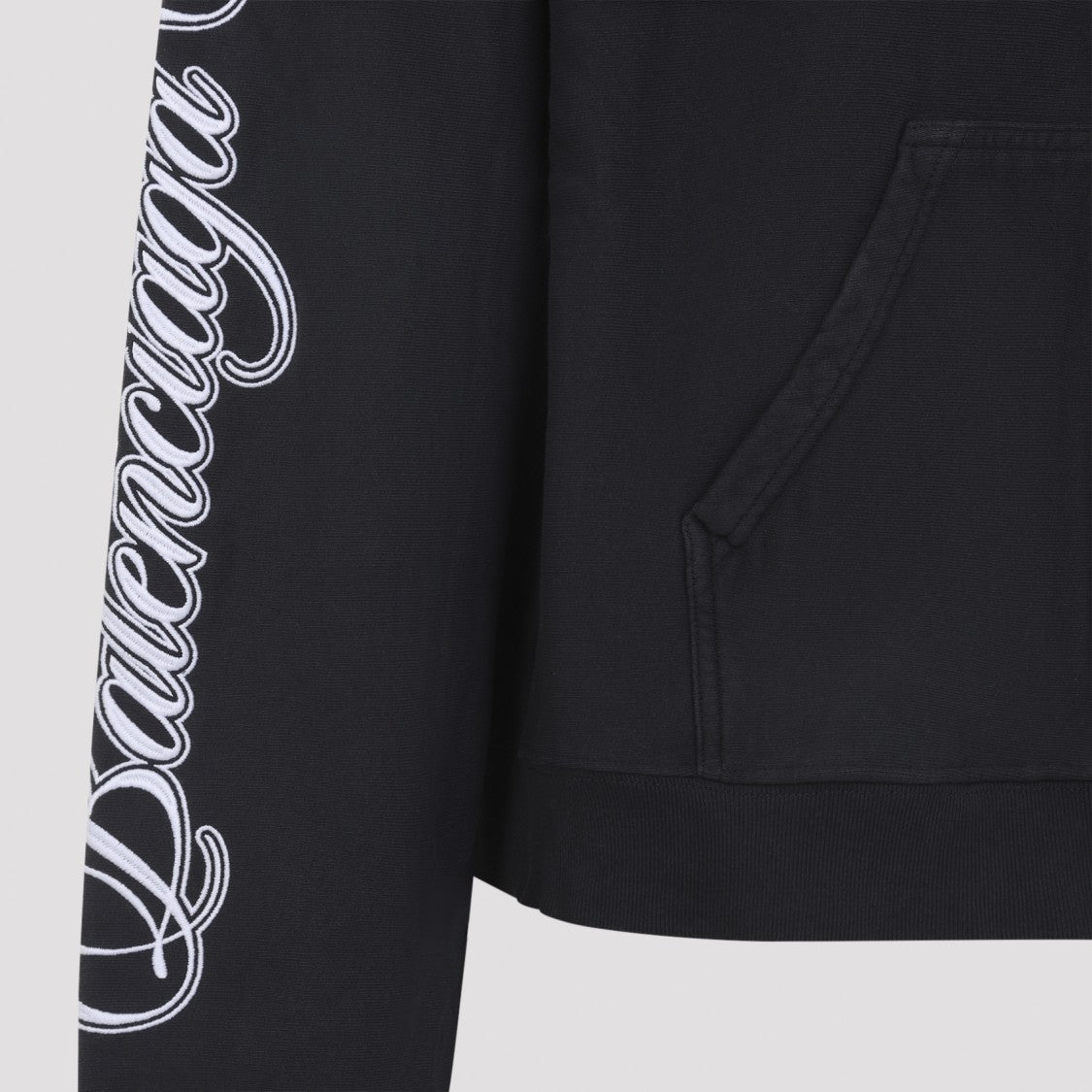 Balenciaga Washed Black Cotton Regular Zip Up Hoodie