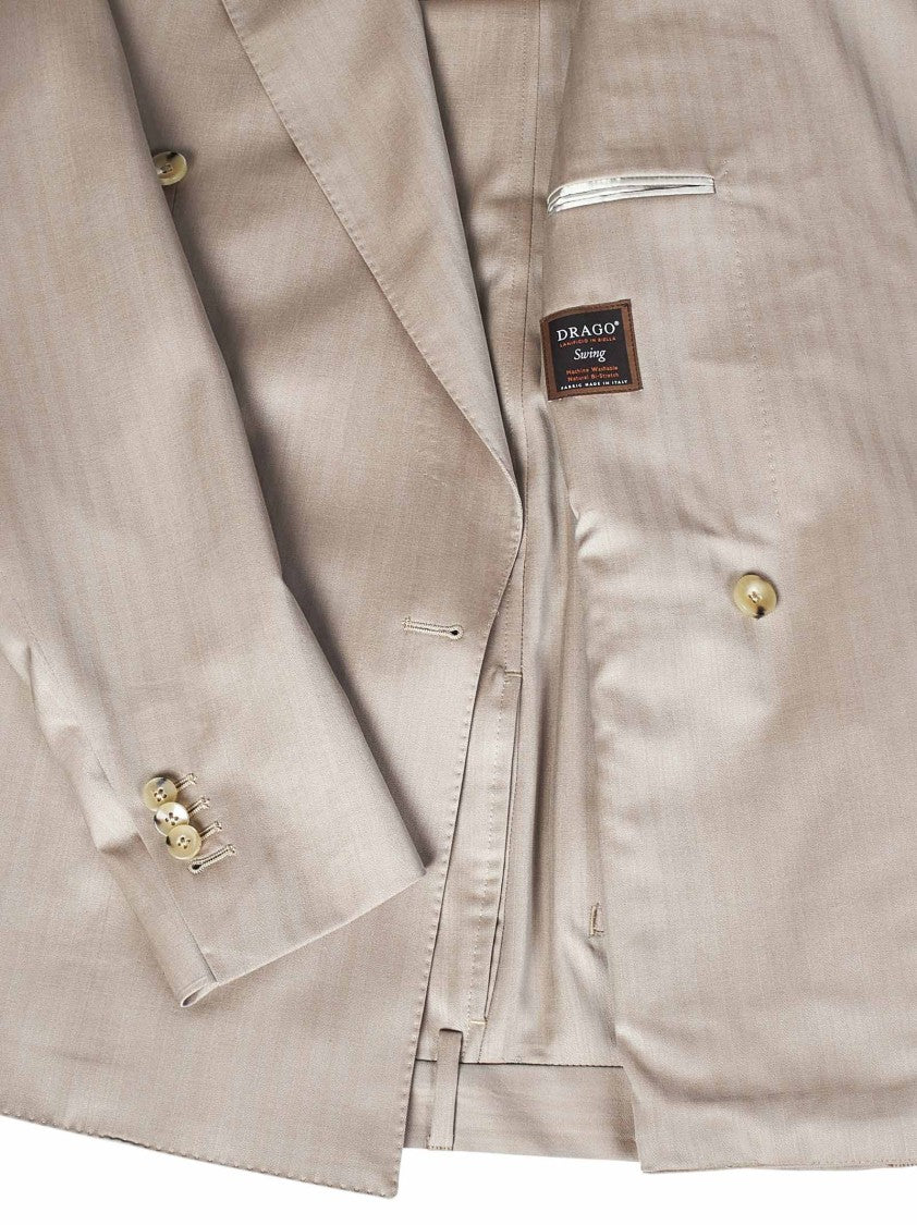 Franzese Collection Double-Breasted Beige Suit With Herringbone Pattern