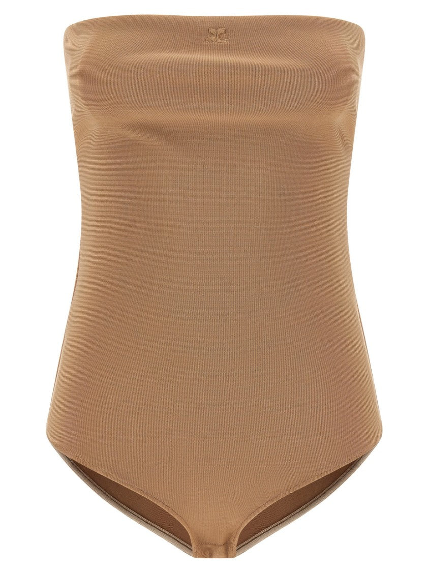 Courrèges Off-The-Shoulder Lingerie-Inspired Bodysuit With Logo Embroidery