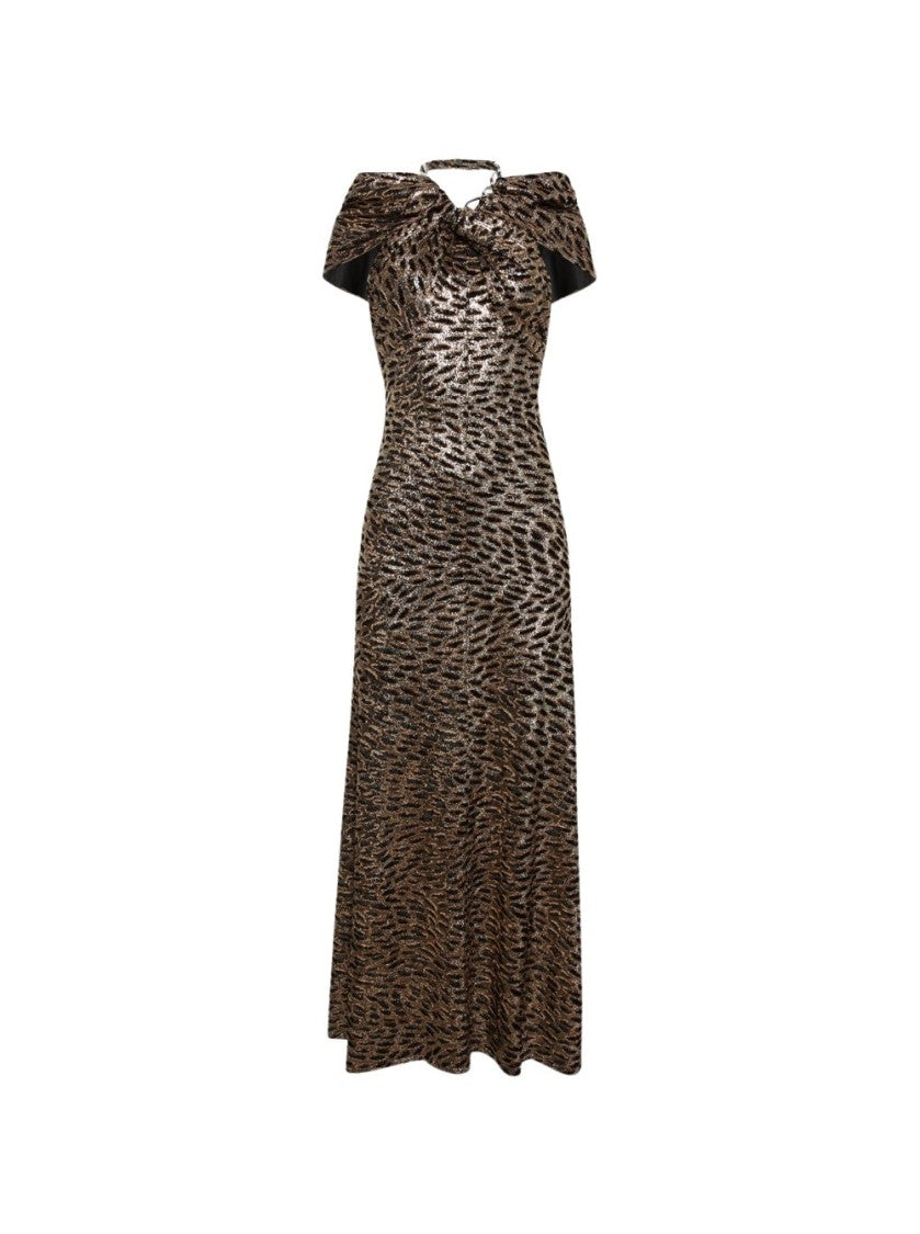 Rabanne Chain Halter Neck Gown Tiger Lurex