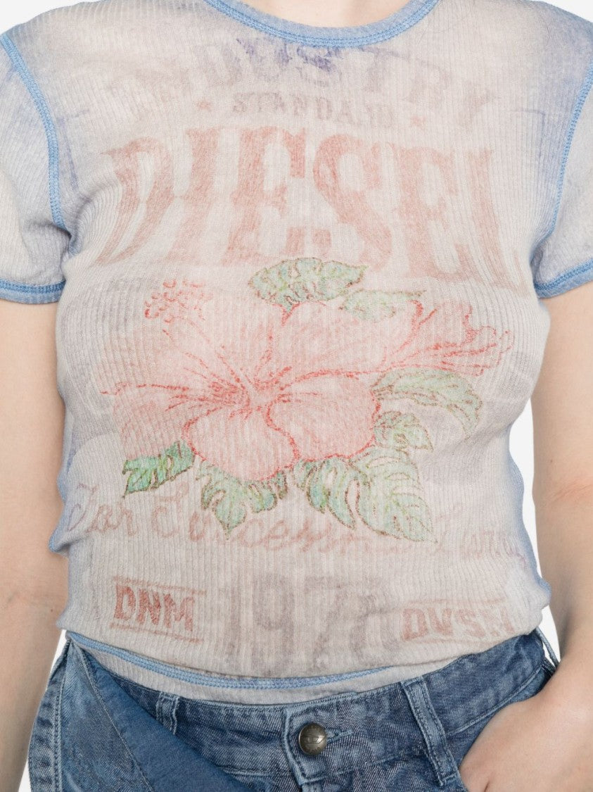 Diesel Sheer Crop Top With Multicolor Floral Print