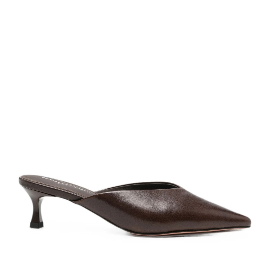 Adrianna Feretti Brown Pointed-Toe Mid-Height Heel Leather Mules