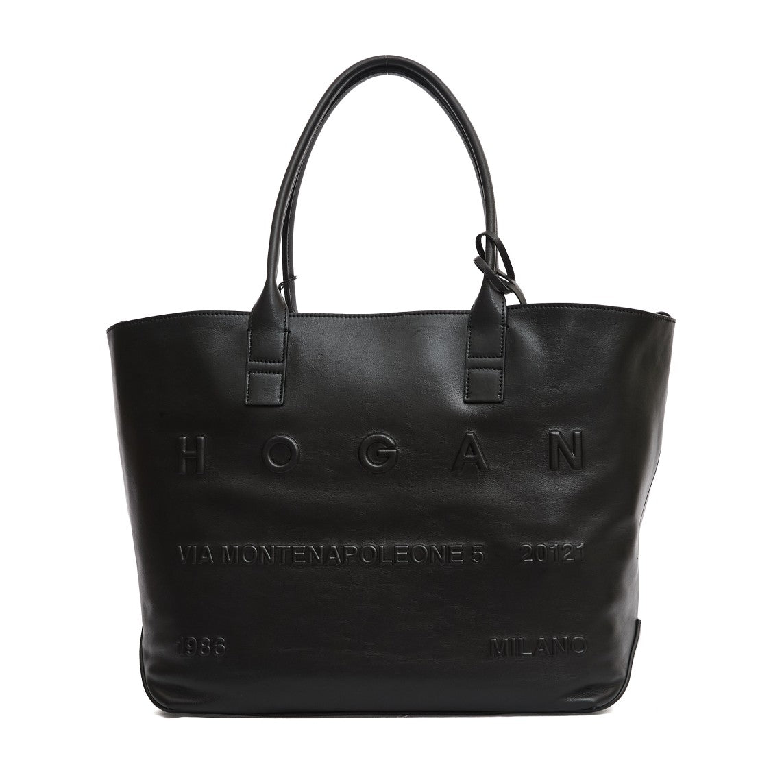 Hogan Address Medium Shopping Bag In Black Leather