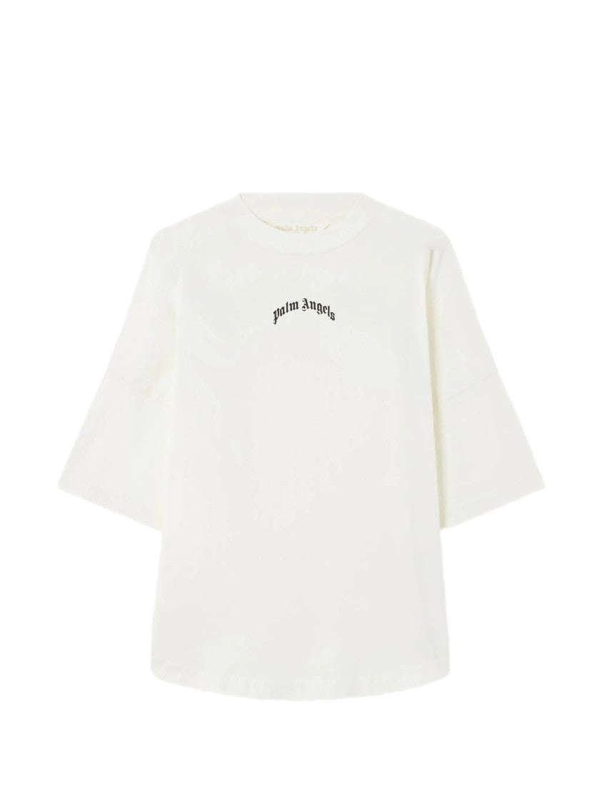 Palm Angels White Curved Logo Over Boxy Tee