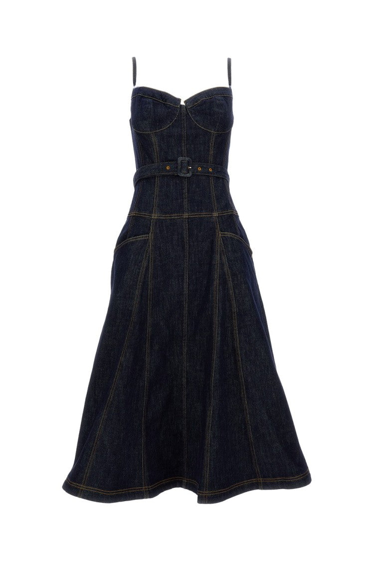 Self-Portrait Indigo Denim Flared Midi Dress