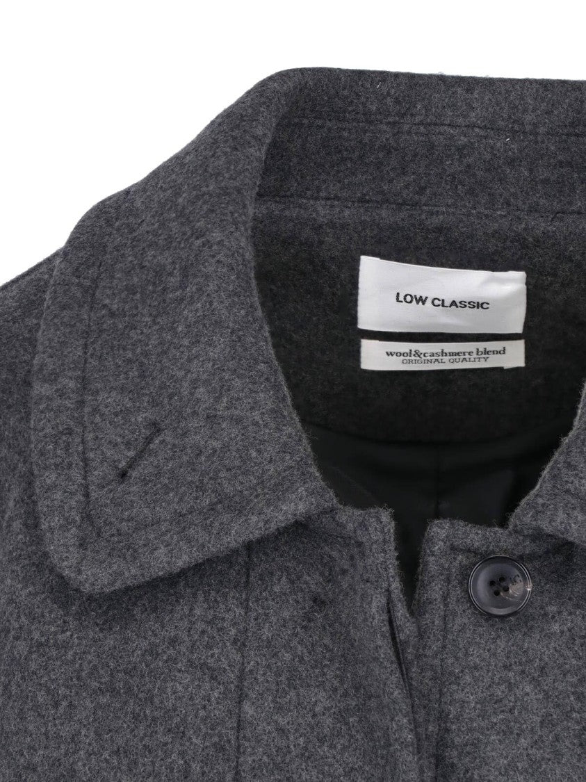 Low Classic Wool And Cashmere Blend Grey Coat With Concealed Button Closure