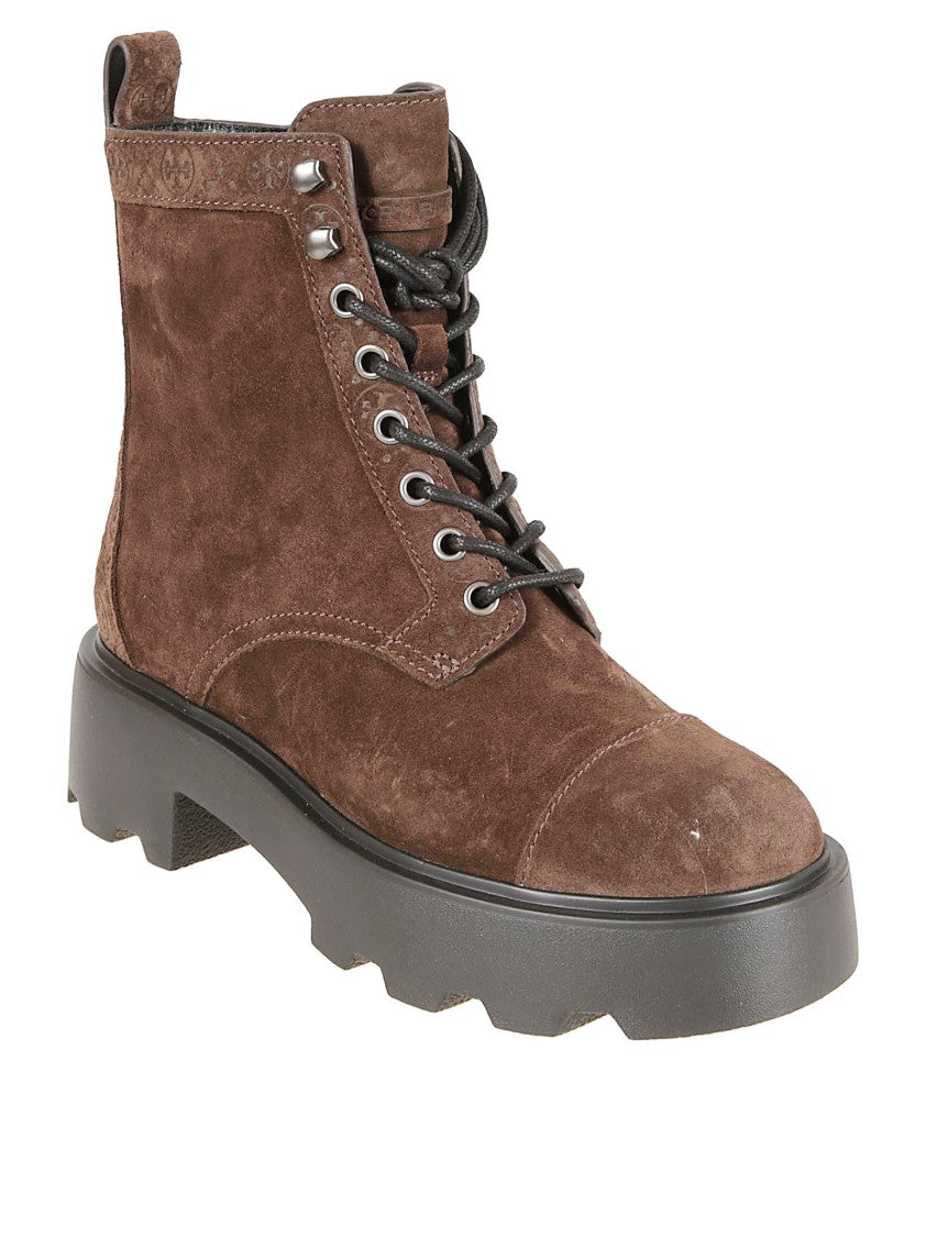 Tory Burch Suede Combat Boots With T Monogram