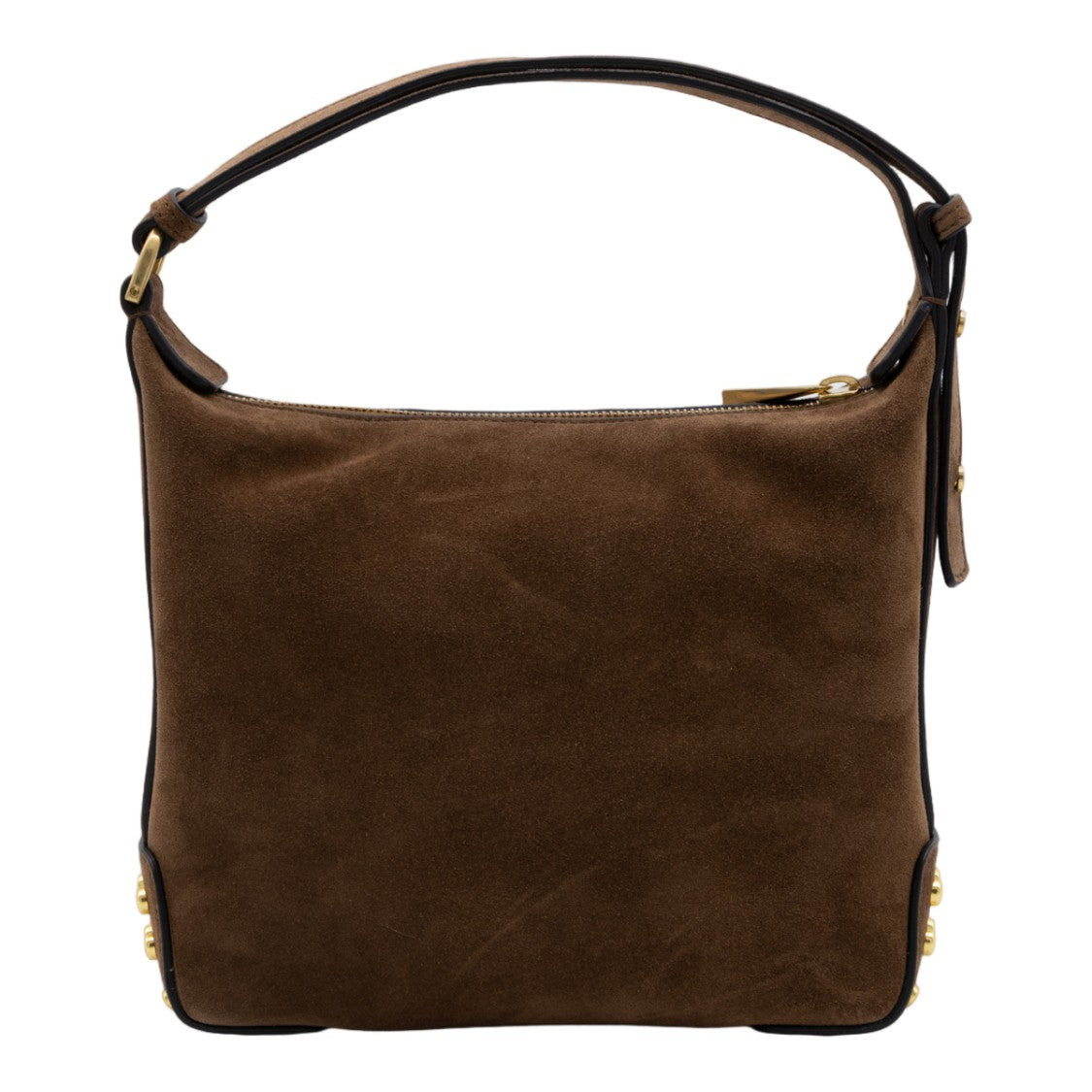 Tod's Structured Brown Suede Handbag With Gold-Tone Detailing