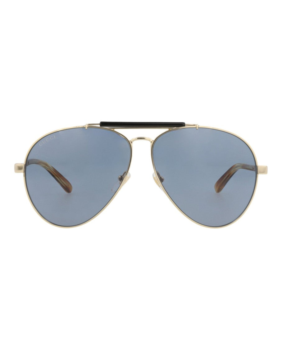 Gucci Aviator-Frame Metal Sunglasses With Blue-Tinted Lenses